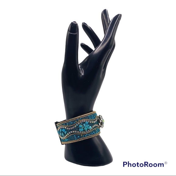 Turquoise & Gold Boho Cuff Bracelet w/ Multicolored Sparkling 18mm Ginger Snap! - Picture 10 of 16